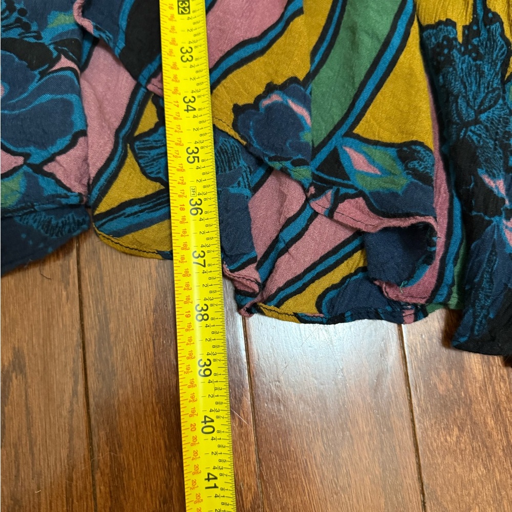 Free People Floral Ruffle Maxi Skirt Pink Yellow Teal Boho Tiered Size 6 - Picture 5 of 6